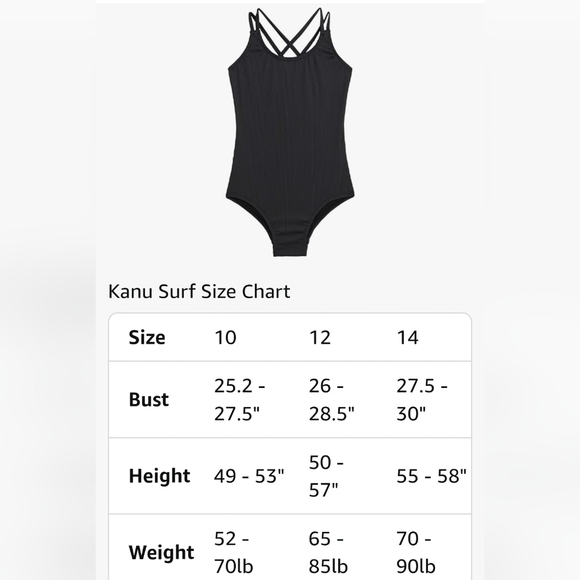 📣 Kanu Surf  🌊 Criss Cross One Piece🩱Black 🖤 Girls Swimsuit 🆕 Tags Size 14 - Picture 3 of 3